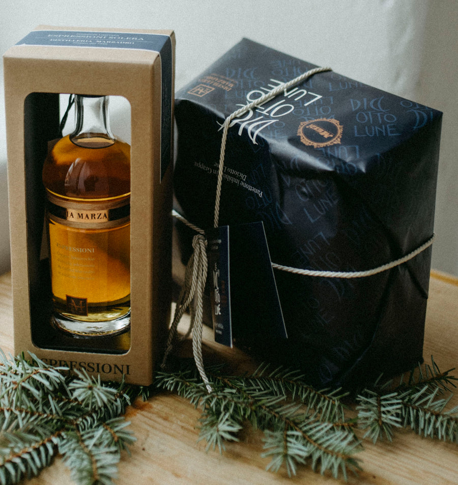 Geschenkset Grappa Espressioni Solera x Panettone Diciotto Lune
